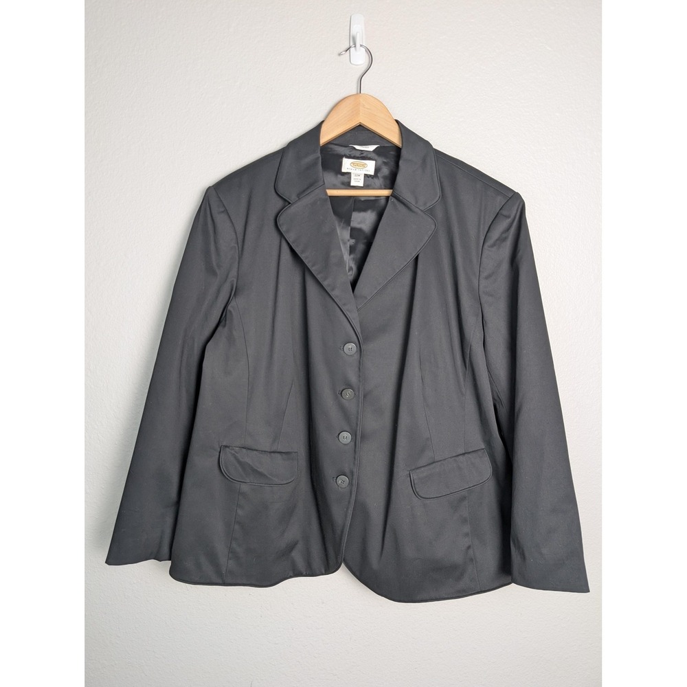 Talbots Blazer Womens 22W Black Cotton Spandex Lined Notch Lapel Jacket‎